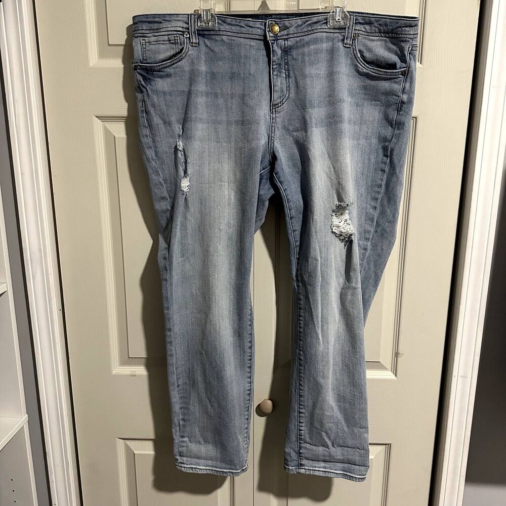 Kut from the Kloth tattered ripped light blue jeans size 22W - Adele Boyfriend